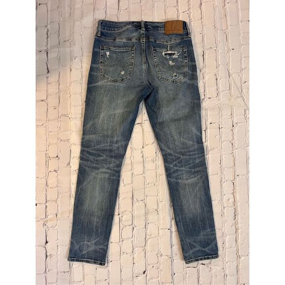 American Eagle Men's 30x30 Airflex Jeans Stretch Slim Slashed Distressed Grunge - Picture 11 of 12